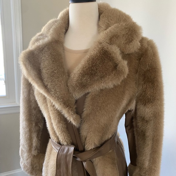 Kramer New Haven Tan Fur Leather Coat Size Medium - Picture 9 of 16